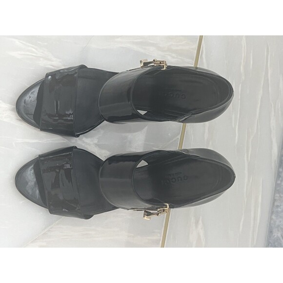 GUCCI: Black, Patent Leather Mary Jane Strappy Sandals Heels Size: 7.5 / 37.5 - Picture 4 of 10